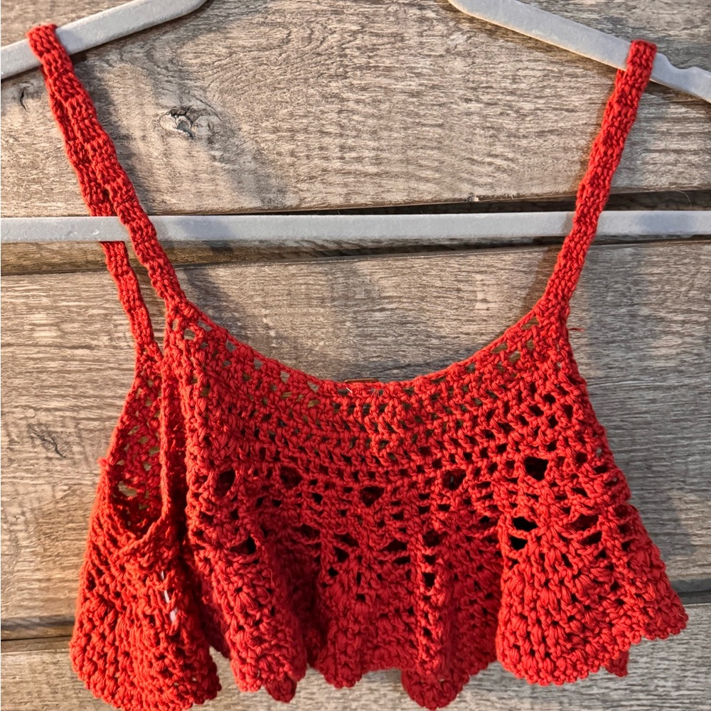 Free People Vibrant Red Crochet Top - Picture 2 of 3